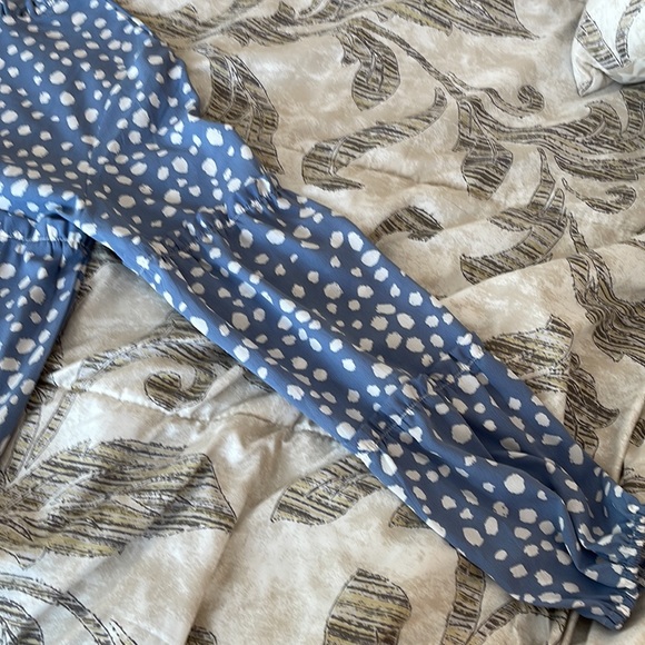 SOLUTION BLUE LEOPARD PRINT RUFFLE NECKLINE WITH RUFFLE DETAIL SLEEVE DRESS - Picture 6 of 6